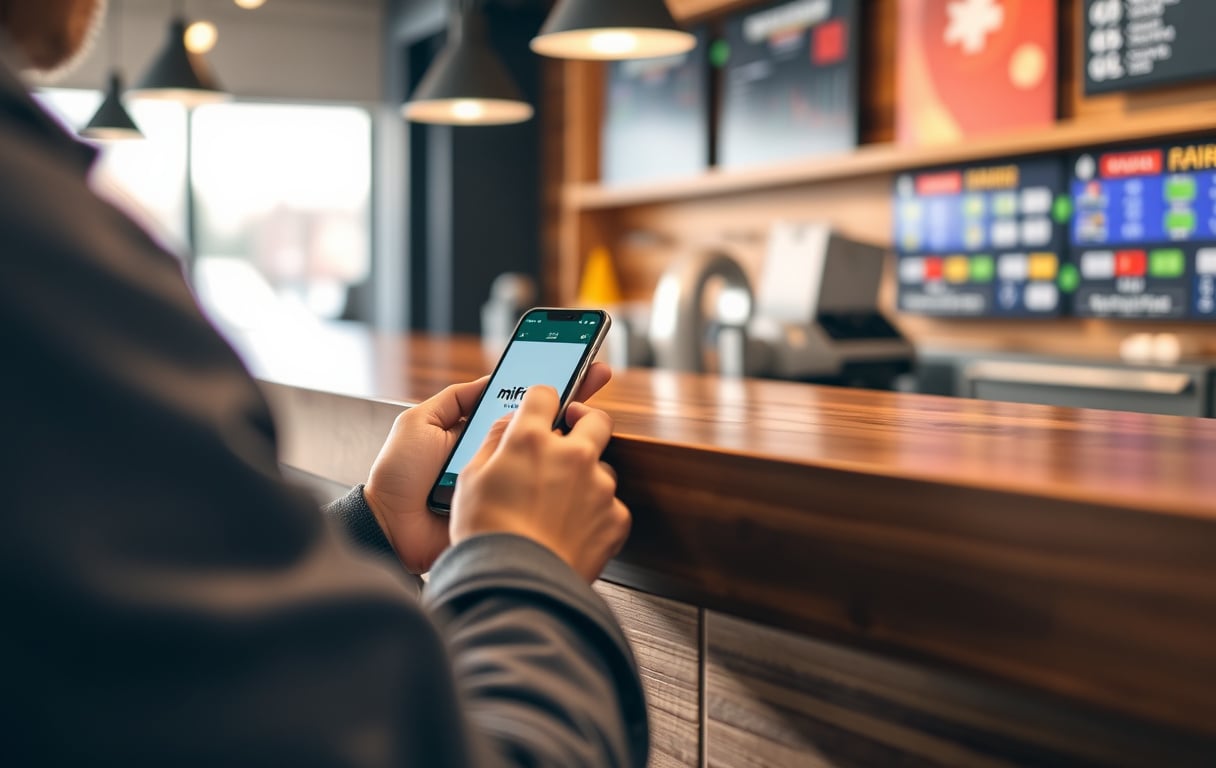Bruker som gjør et bettinginnskudd med MiFinity på mobilen.