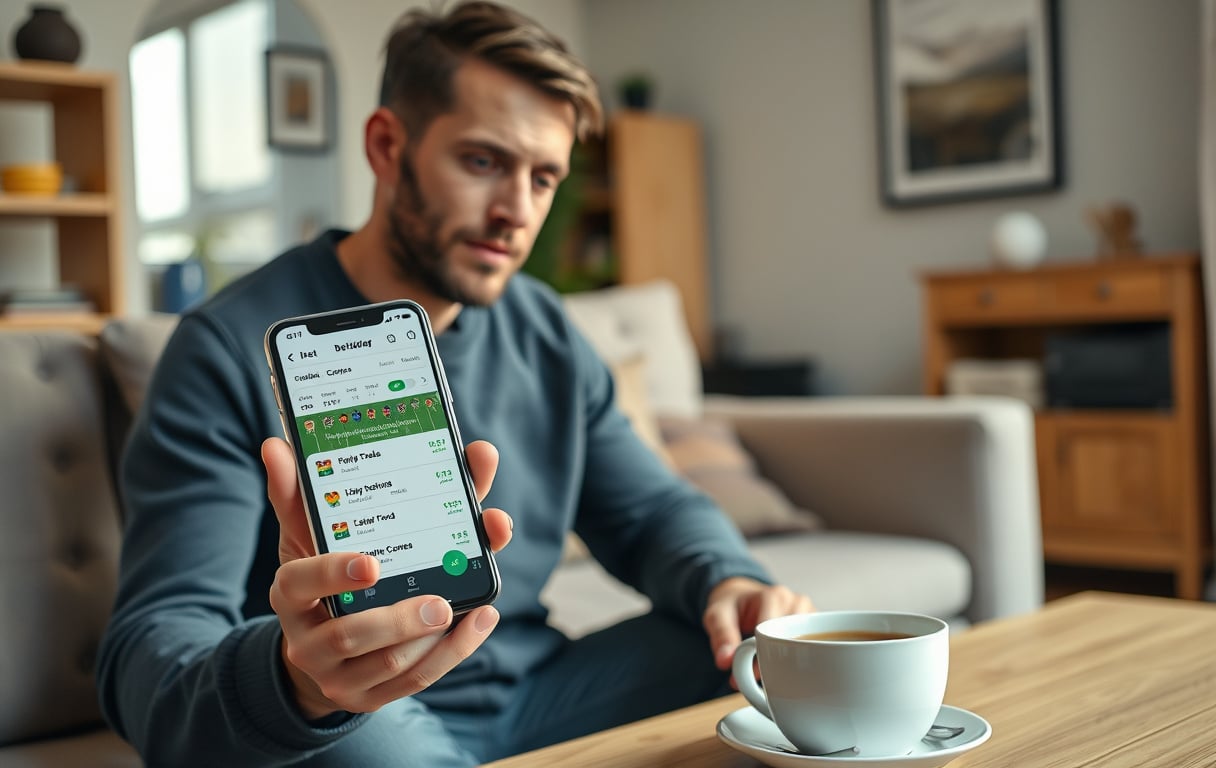 Norsk spiller som bruker oddsbygger på mobiltelefon med fotballmarkeder