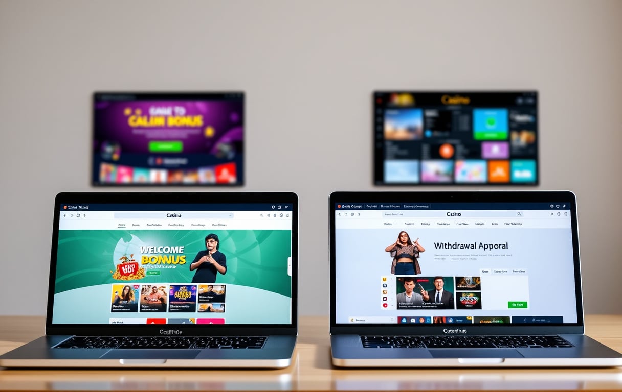 Sammenligning av fire nettcasinoer på dataskjermer